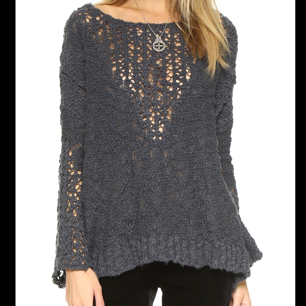 Free People Pointelle Vee Oversized Cotton Sweater